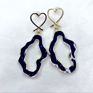 ❣️$25/3❣️ Gold Plated Heart Black Enamel Dangle Earrings